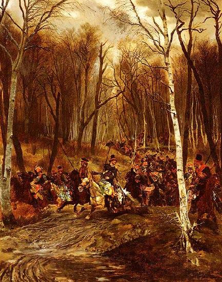 Edouard Detaille Cossacks Attacking a squad of the Gardes d'honneur from the Jeune Garde Imperiale Germany oil painting art